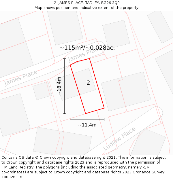 2, JAMES PLACE, TADLEY, RG26 3QP: Plot and title map