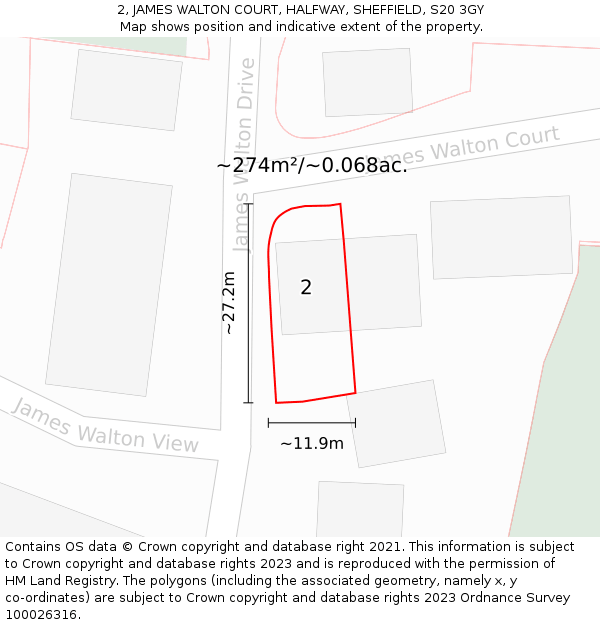 2, JAMES WALTON COURT, HALFWAY, SHEFFIELD, S20 3GY: Plot and title map