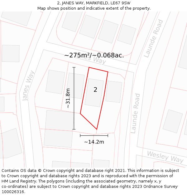 2, JANES WAY, MARKFIELD, LE67 9SW: Plot and title map