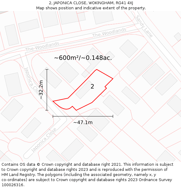2, JAPONICA CLOSE, WOKINGHAM, RG41 4XJ: Plot and title map