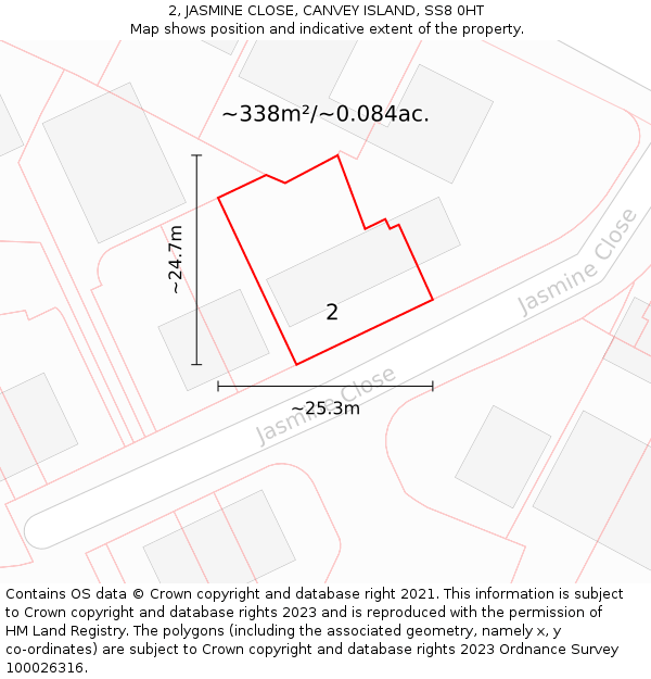 2, JASMINE CLOSE, CANVEY ISLAND, SS8 0HT: Plot and title map
