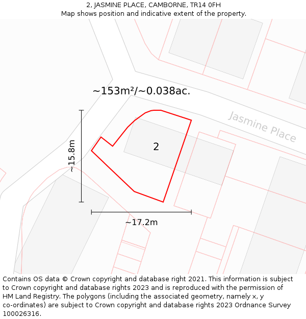 2, JASMINE PLACE, CAMBORNE, TR14 0FH: Plot and title map