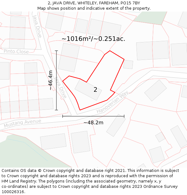 2, JAVA DRIVE, WHITELEY, FAREHAM, PO15 7BY: Plot and title map