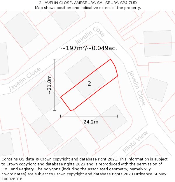 2, JAVELIN CLOSE, AMESBURY, SALISBURY, SP4 7UD: Plot and title map