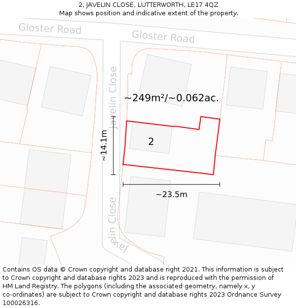 2, JAVELIN CLOSE, LUTTERWORTH, LE17 4QZ: Plot and title map