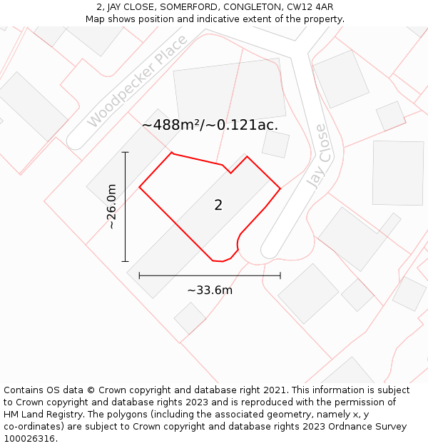 2, JAY CLOSE, SOMERFORD, CONGLETON, CW12 4AR: Plot and title map