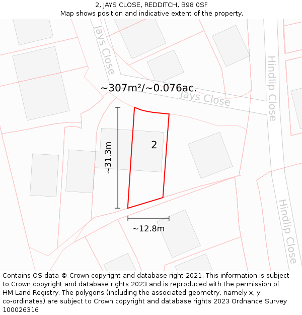 2, JAYS CLOSE, REDDITCH, B98 0SF: Plot and title map