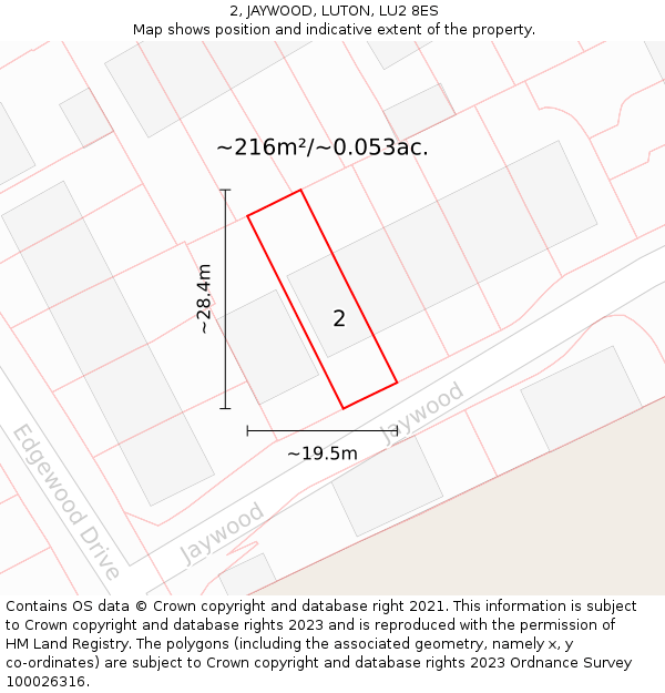 2, JAYWOOD, LUTON, LU2 8ES: Plot and title map
