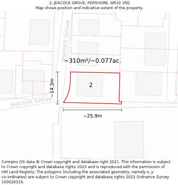 2, JEACOCK GROVE, PERSHORE, WR10 1RQ: Plot and title map