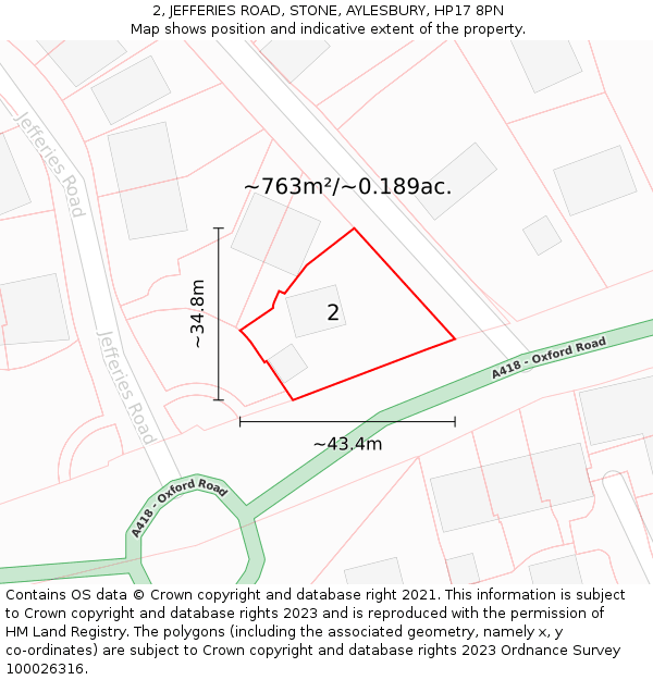 2, JEFFERIES ROAD, STONE, AYLESBURY, HP17 8PN: Plot and title map