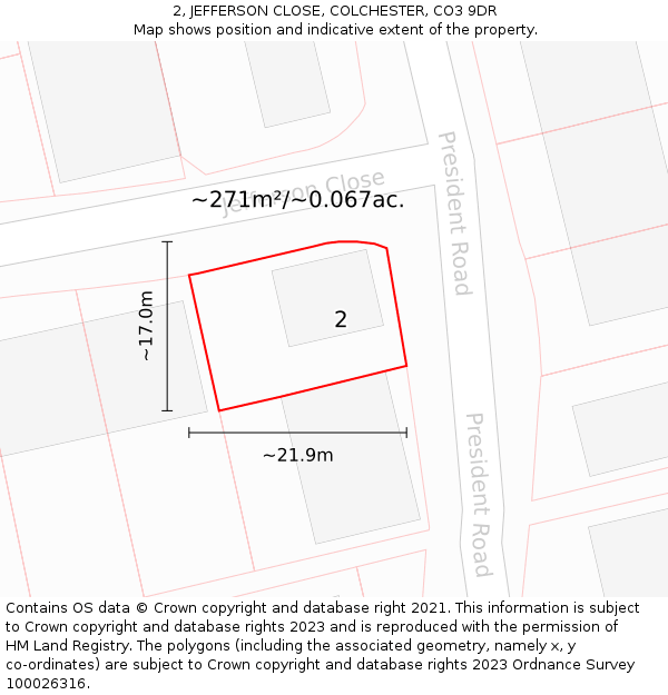 2, JEFFERSON CLOSE, COLCHESTER, CO3 9DR: Plot and title map