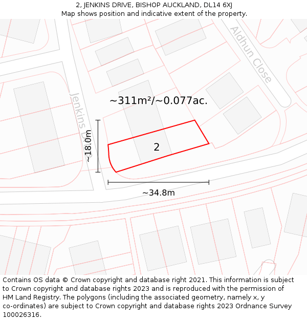 2, JENKINS DRIVE, BISHOP AUCKLAND, DL14 6XJ: Plot and title map