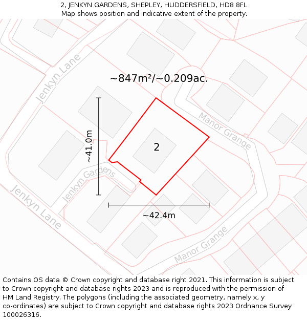 2, JENKYN GARDENS, SHEPLEY, HUDDERSFIELD, HD8 8FL: Plot and title map
