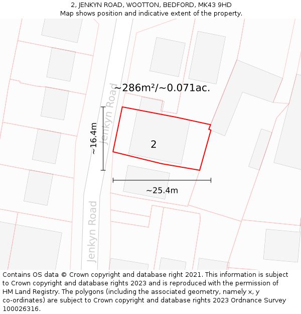 2, JENKYN ROAD, WOOTTON, BEDFORD, MK43 9HD: Plot and title map