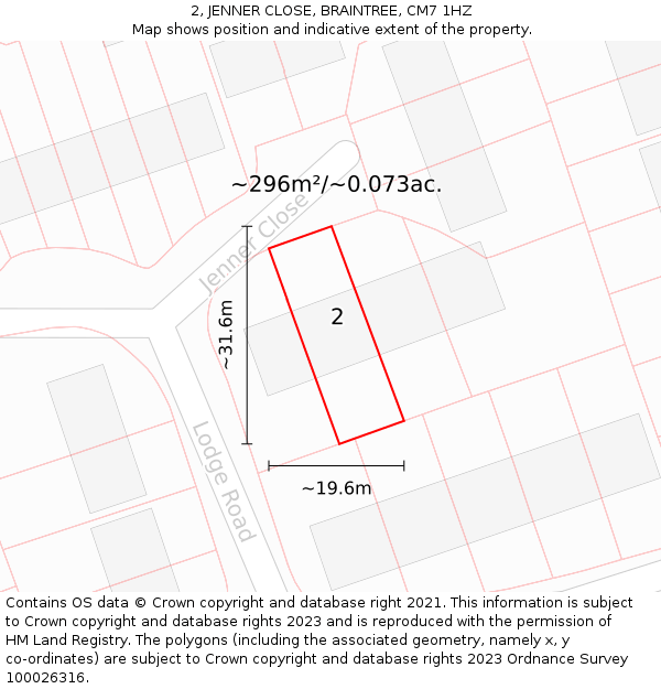 2, JENNER CLOSE, BRAINTREE, CM7 1HZ: Plot and title map