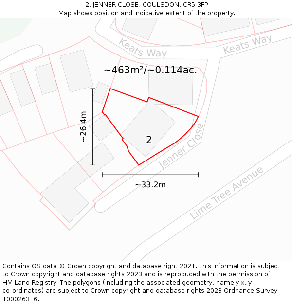 2, JENNER CLOSE, COULSDON, CR5 3FP: Plot and title map