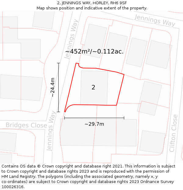 2, JENNINGS WAY, HORLEY, RH6 9SF: Plot and title map
