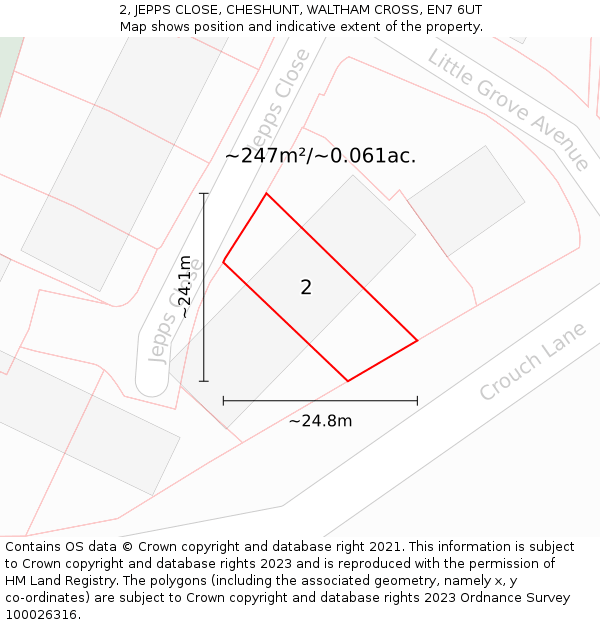 2, JEPPS CLOSE, CHESHUNT, WALTHAM CROSS, EN7 6UT: Plot and title map