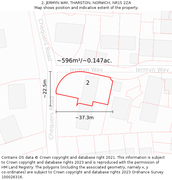 2, JERMYN WAY, THARSTON, NORWICH, NR15 2ZA: Plot and title map