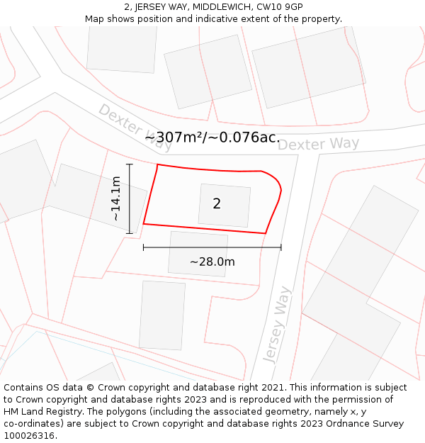 2, JERSEY WAY, MIDDLEWICH, CW10 9GP: Plot and title map