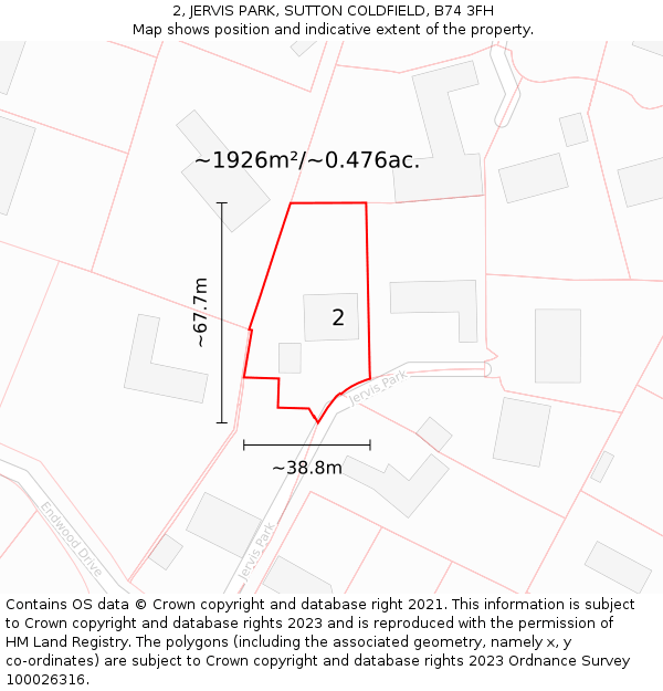 2, JERVIS PARK, SUTTON COLDFIELD, B74 3FH: Plot and title map