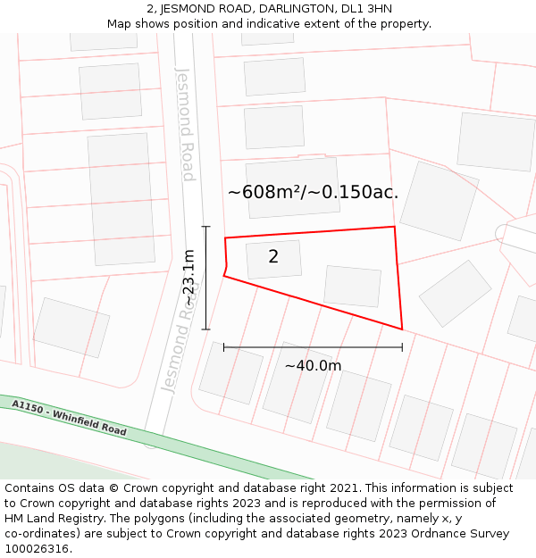2, JESMOND ROAD, DARLINGTON, DL1 3HN: Plot and title map