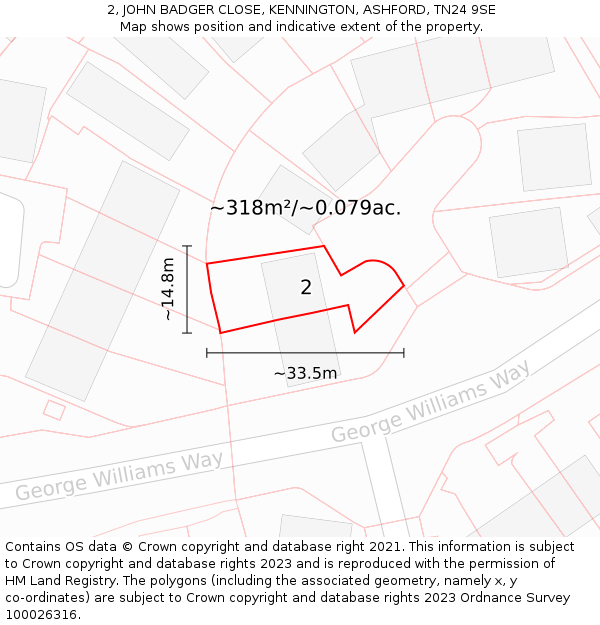 2, JOHN BADGER CLOSE, KENNINGTON, ASHFORD, TN24 9SE: Plot and title map