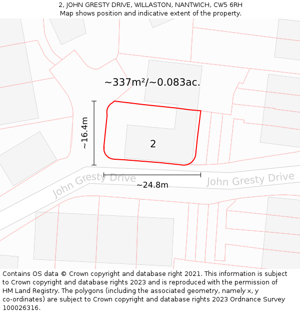 2, JOHN GRESTY DRIVE, WILLASTON, NANTWICH, CW5 6RH: Plot and title map