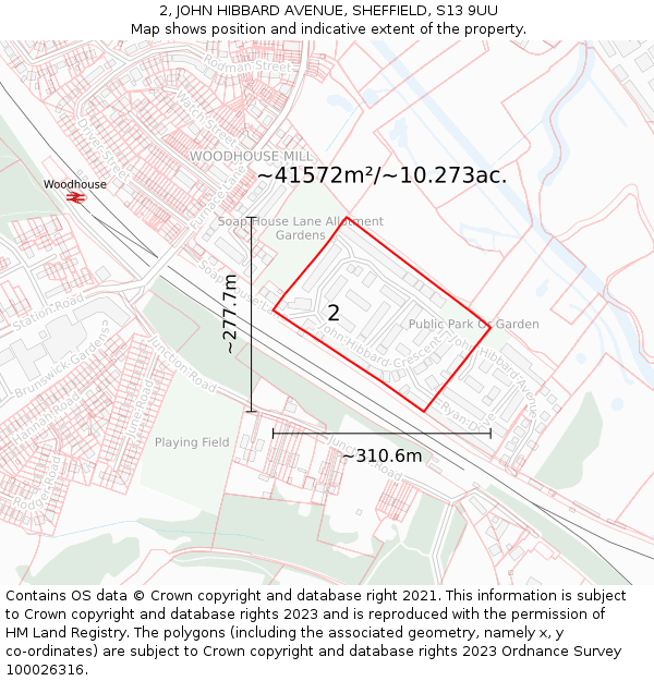2, JOHN HIBBARD AVENUE, SHEFFIELD, S13 9UU: Plot and title map