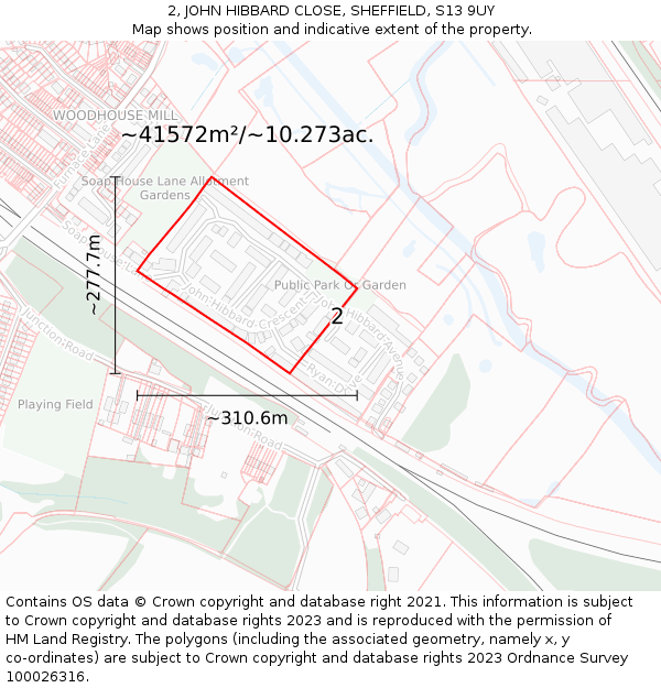 2, JOHN HIBBARD CLOSE, SHEFFIELD, S13 9UY: Plot and title map