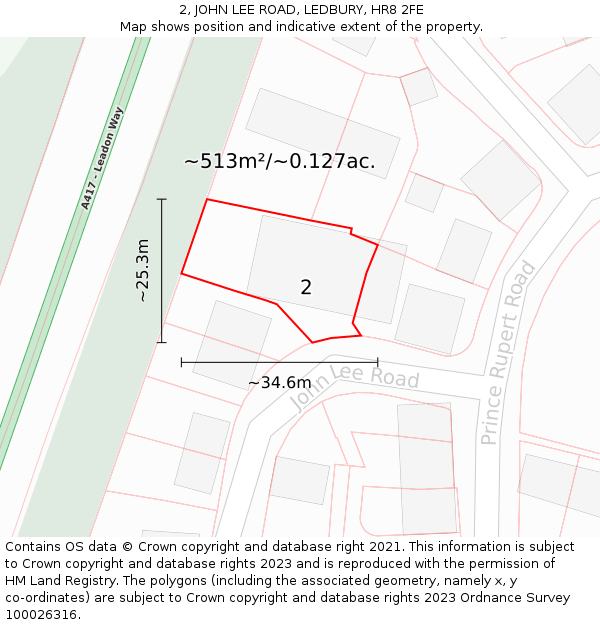 2, JOHN LEE ROAD, LEDBURY, HR8 2FE: Plot and title map