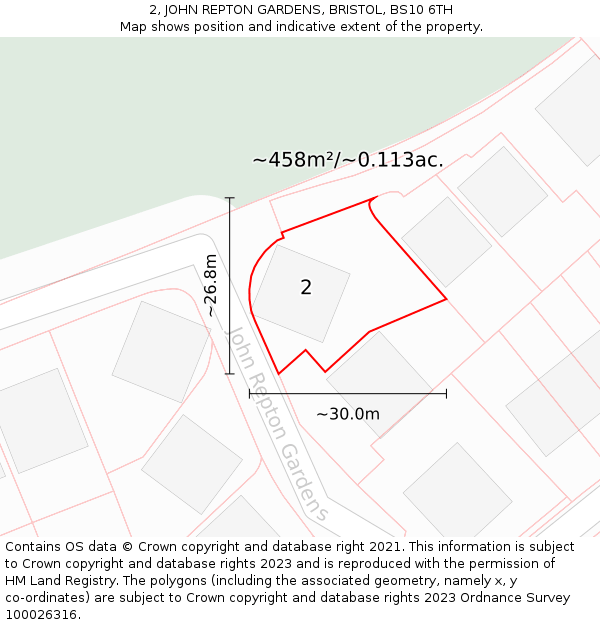 2, JOHN REPTON GARDENS, BRISTOL, BS10 6TH: Plot and title map