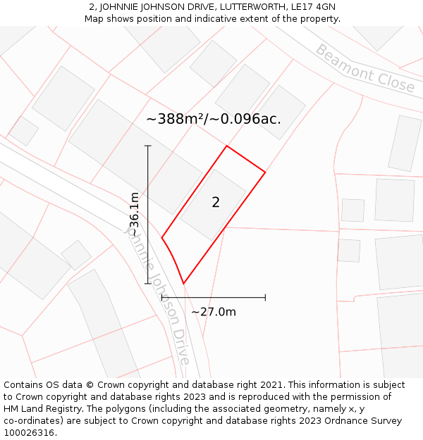 2, JOHNNIE JOHNSON DRIVE, LUTTERWORTH, LE17 4GN: Plot and title map