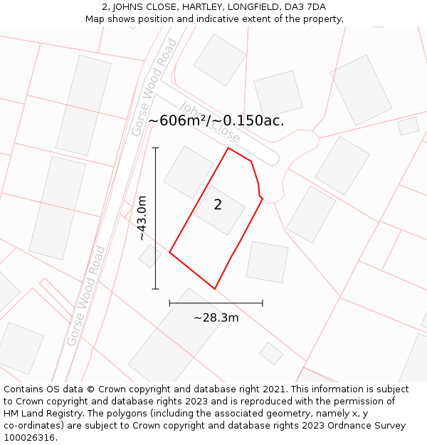 2, JOHNS CLOSE, HARTLEY, LONGFIELD, DA3 7DA: Plot and title map