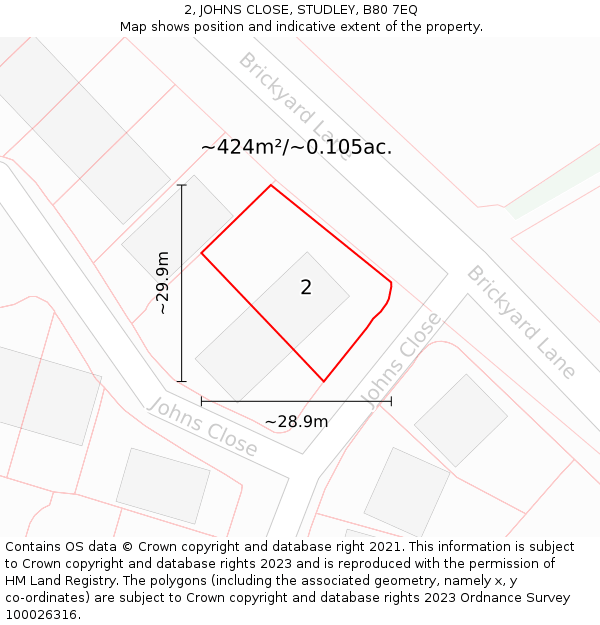 2, JOHNS CLOSE, STUDLEY, B80 7EQ: Plot and title map