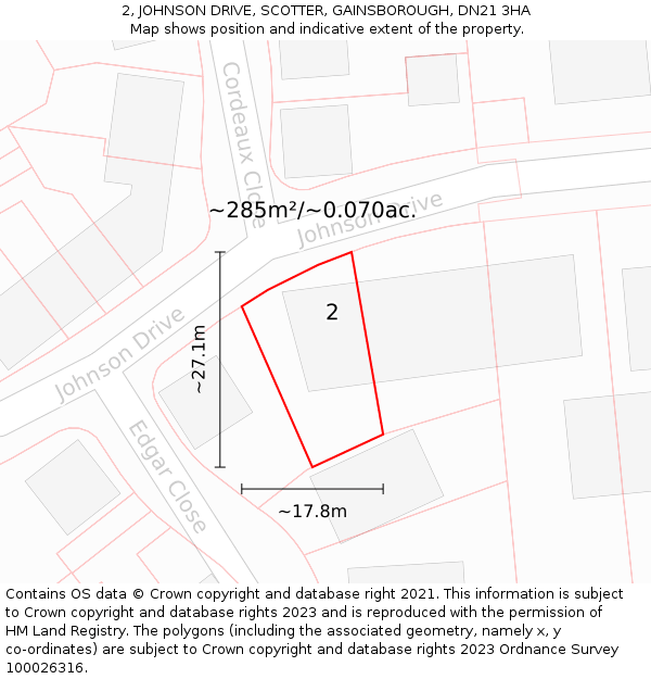 2, JOHNSON DRIVE, SCOTTER, GAINSBOROUGH, DN21 3HA: Plot and title map