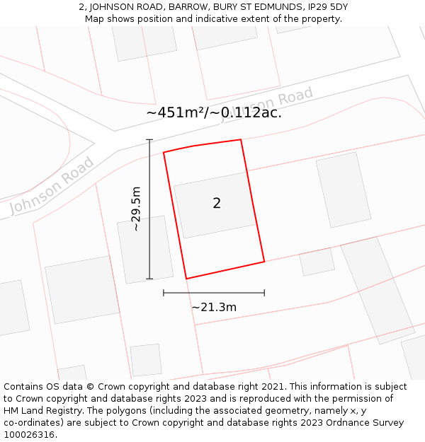 2, JOHNSON ROAD, BARROW, BURY ST EDMUNDS, IP29 5DY: Plot and title map