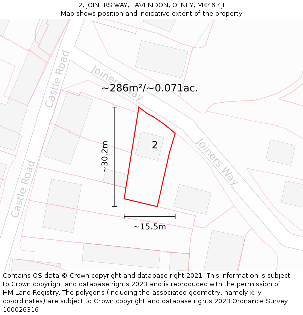 2, JOINERS WAY, LAVENDON, OLNEY, MK46 4JF: Plot and title map
