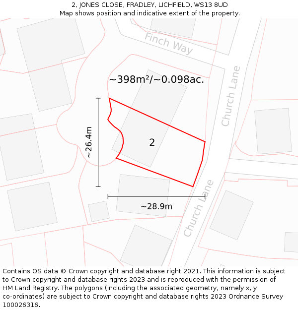 2, JONES CLOSE, FRADLEY, LICHFIELD, WS13 8UD: Plot and title map