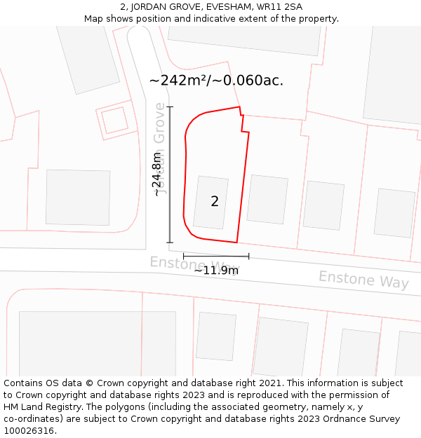 2, JORDAN GROVE, EVESHAM, WR11 2SA: Plot and title map