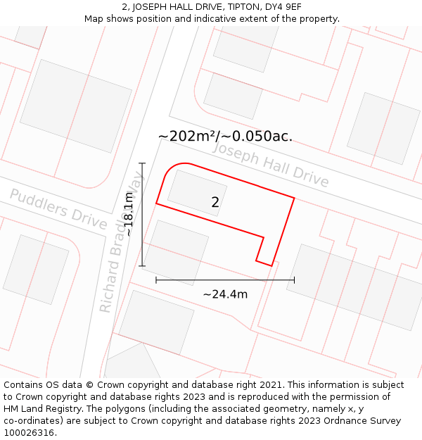 2, JOSEPH HALL DRIVE, TIPTON, DY4 9EF: Plot and title map