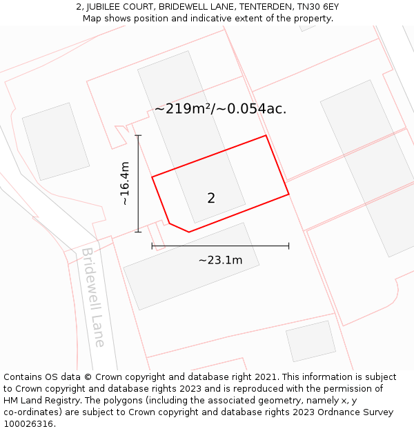 2, JUBILEE COURT, BRIDEWELL LANE, TENTERDEN, TN30 6EY: Plot and title map