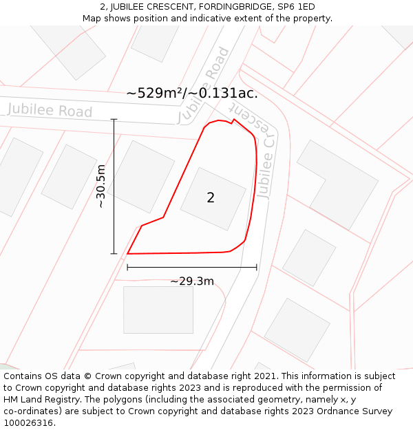 2, JUBILEE CRESCENT, FORDINGBRIDGE, SP6 1ED: Plot and title map