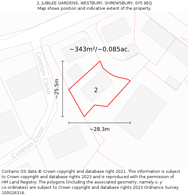 2, JUBILEE GARDENS, WESTBURY, SHREWSBURY, SY5 9EQ: Plot and title map