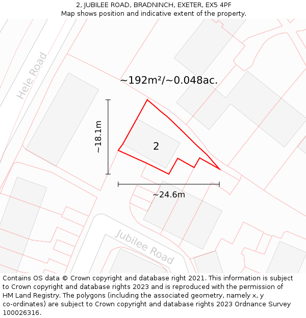 2, JUBILEE ROAD, BRADNINCH, EXETER, EX5 4PF: Plot and title map