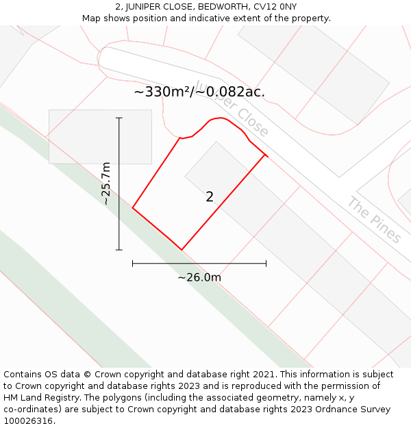 2, JUNIPER CLOSE, BEDWORTH, CV12 0NY: Plot and title map