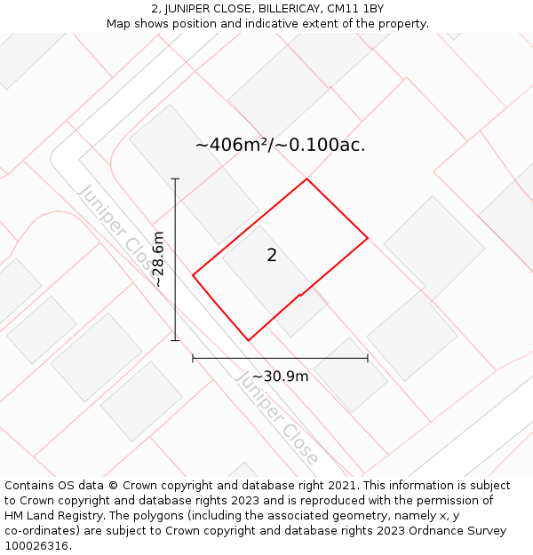2, JUNIPER CLOSE, BILLERICAY, CM11 1BY: Plot and title map
