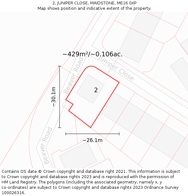 2, JUNIPER CLOSE, MAIDSTONE, ME16 0XP: Plot and title map