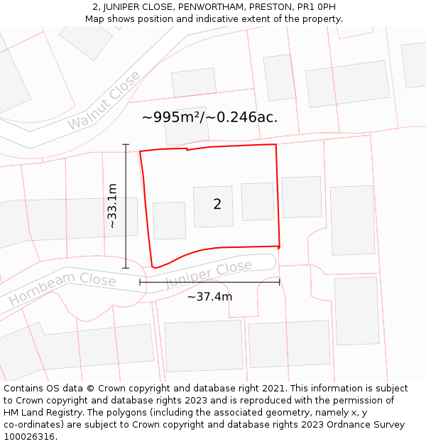 2, JUNIPER CLOSE, PENWORTHAM, PRESTON, PR1 0PH: Plot and title map