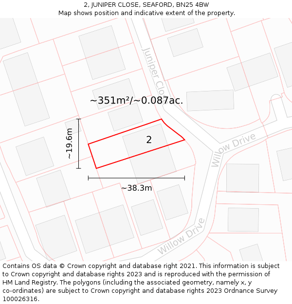 2, JUNIPER CLOSE, SEAFORD, BN25 4BW: Plot and title map